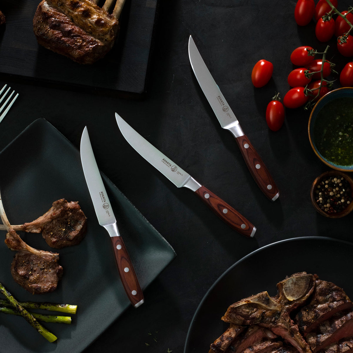 Avanta Pakkawood 4 Piece Fine Edge Steak Knife Set