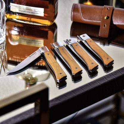 Folding Steak Knife Set In Leather Roll