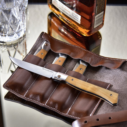 Folding Steak Knife Set In Leather Roll